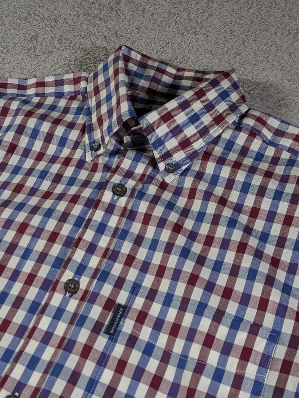 Aquascutum London Mens S Blue Maroon Gingham Plaid Short Sleeve Button Down